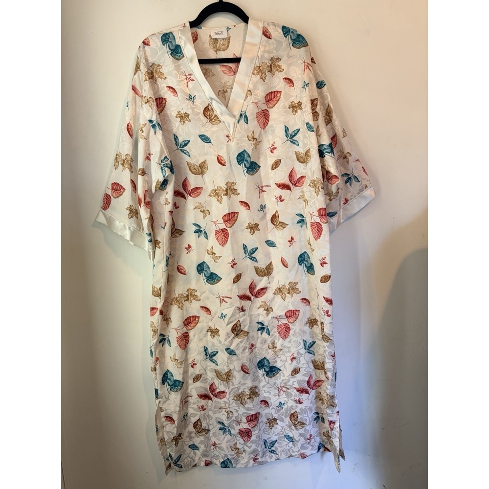Vintage Talbots Silk Nightgown Leaf Print‎ Lounge Dress Cottagecore L